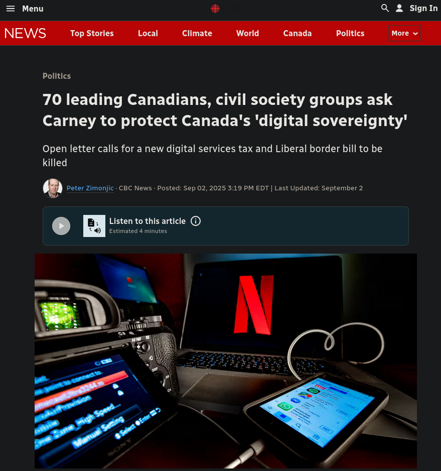A CBC story about Canadian digital sovereignty