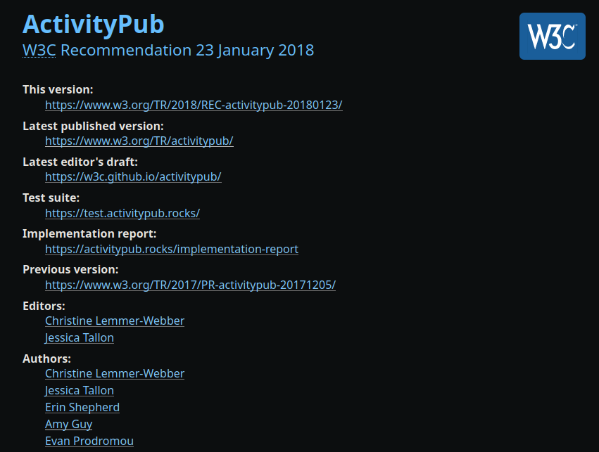A screenshot of the ActivityPub protocol specification.