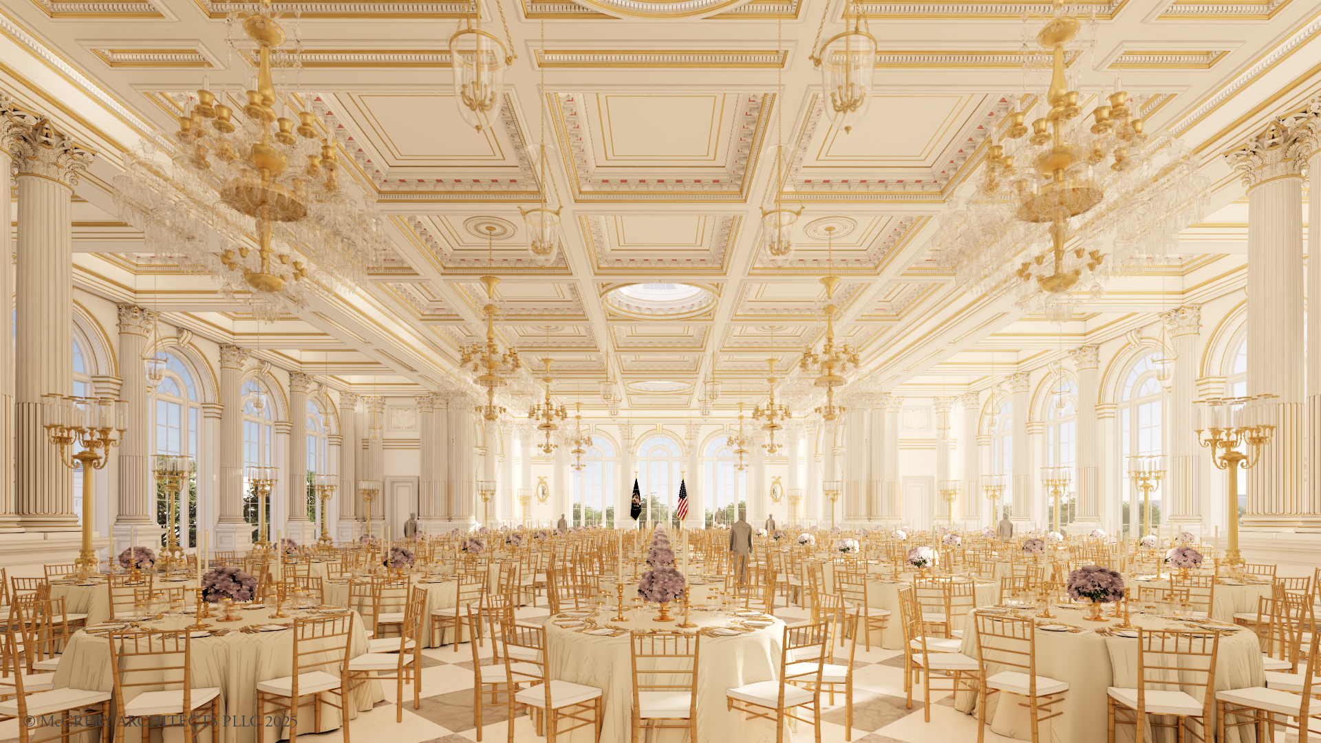 a rendering of the interior of the Trump ballroom