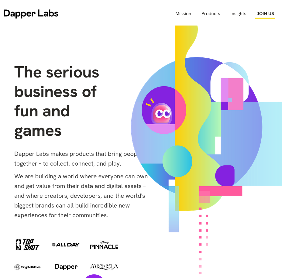 A screenshot of Dapper, an NFT company