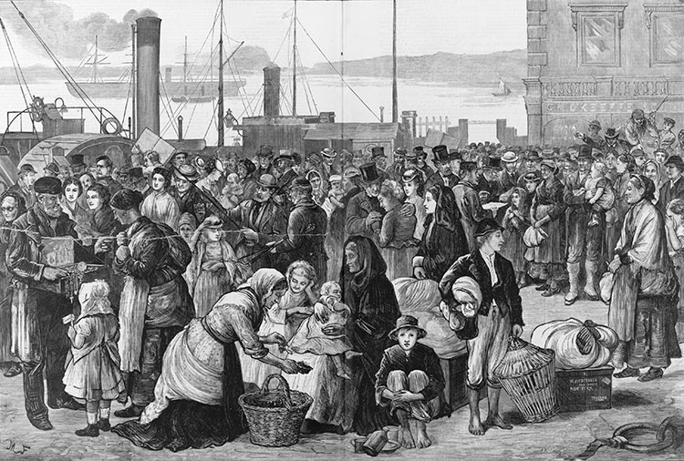 A dock crowded with immigrants from Europe