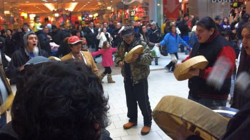 an Idle No More drum circle