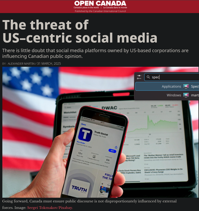 A screenshot of Alex Martin's article on Canadian uses of social media