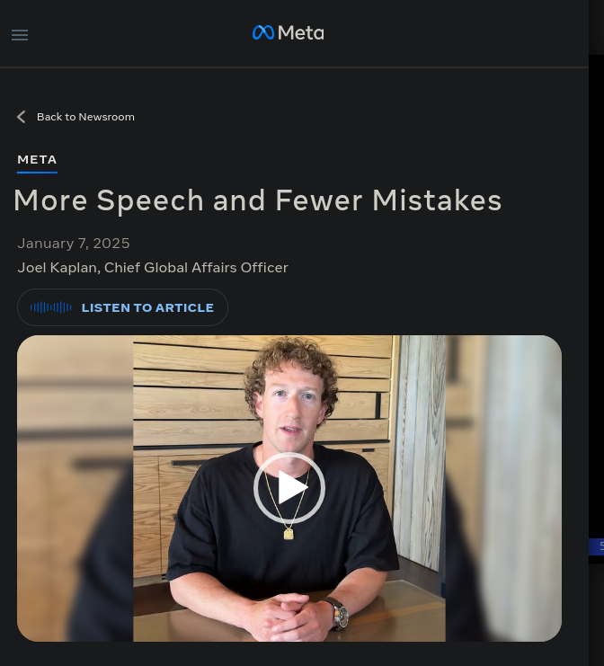 Meta's blog post about more freedom of speech