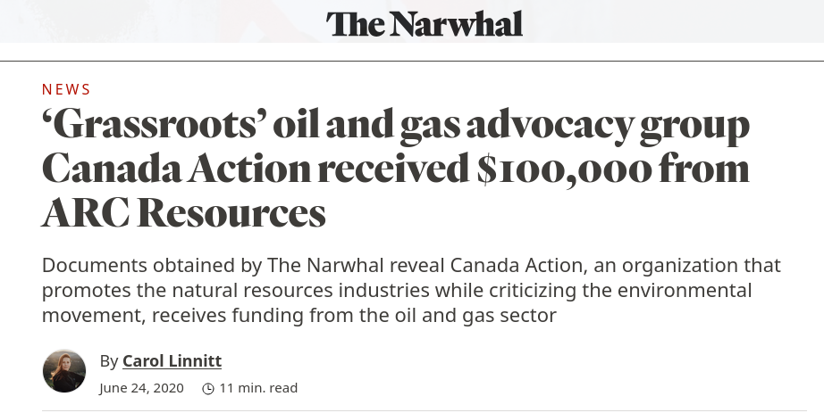 The Narwhal's report on Canada Action's funding