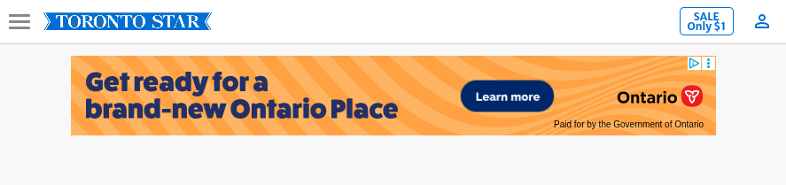 A screenshot of an ad for the New Ontario Place, paid for by the Government of Ontario