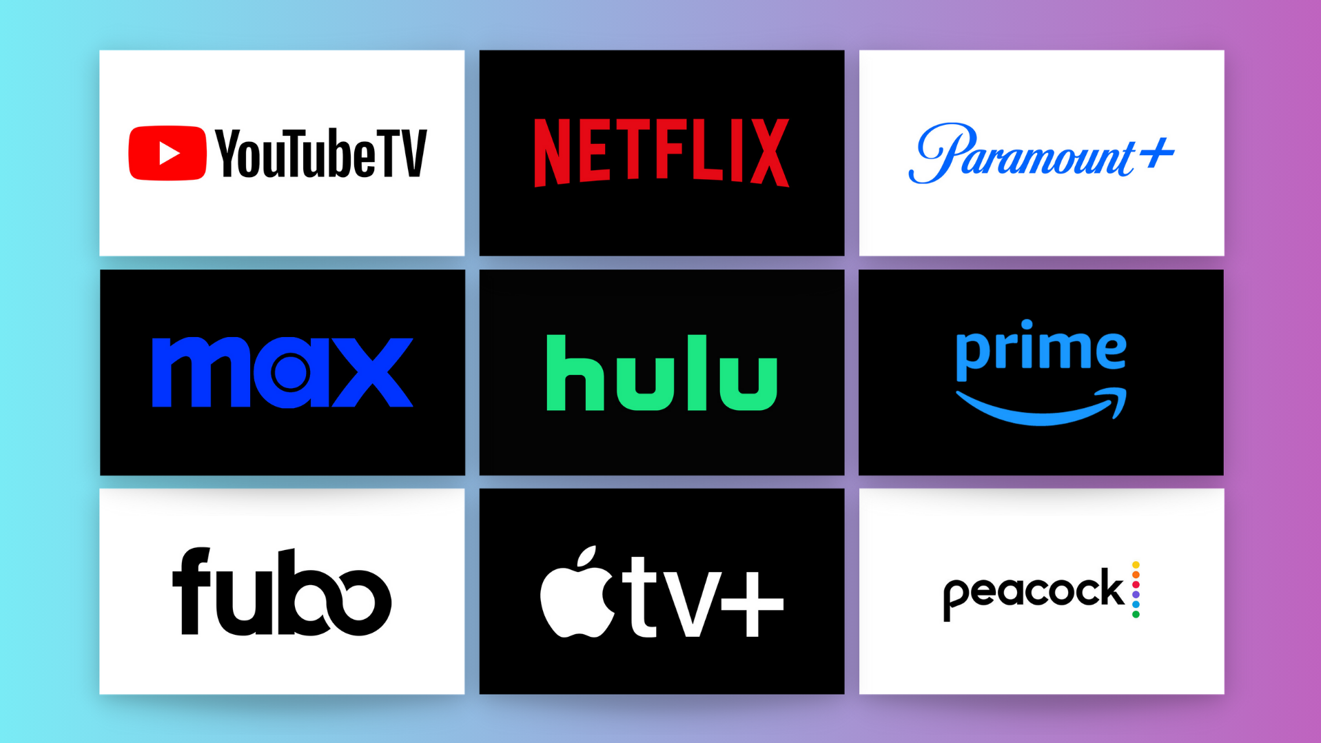 The logos of several digital streaming services, such as Netflix and Disney+