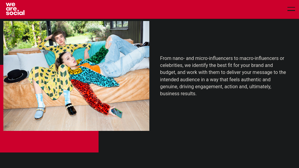 A screenshot of We Are Social, an influencer marketing agency