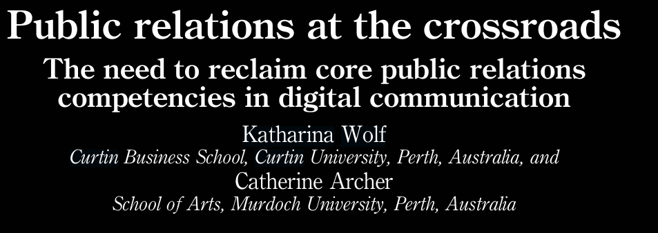 A screenshot of Wolf and Archer's article 'Public Relations at the Crossroads'
